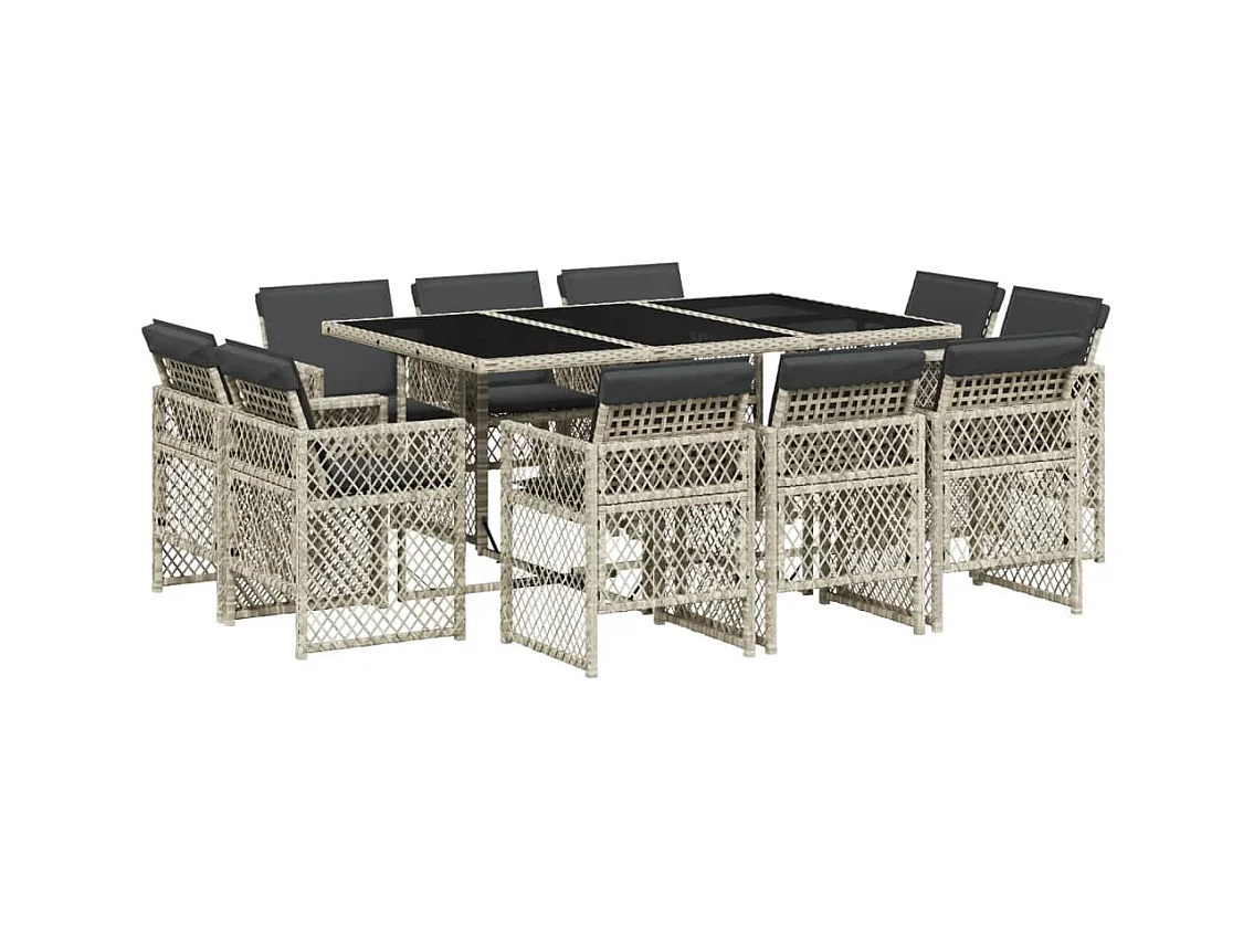 Tatu  11-delige Tuinset met kussens poly rattan lichtgrijs