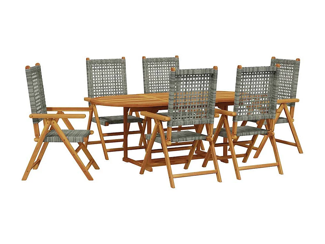 Grilda  Ensemble à manger de jardin 7 pcs gris rotin et bois massif