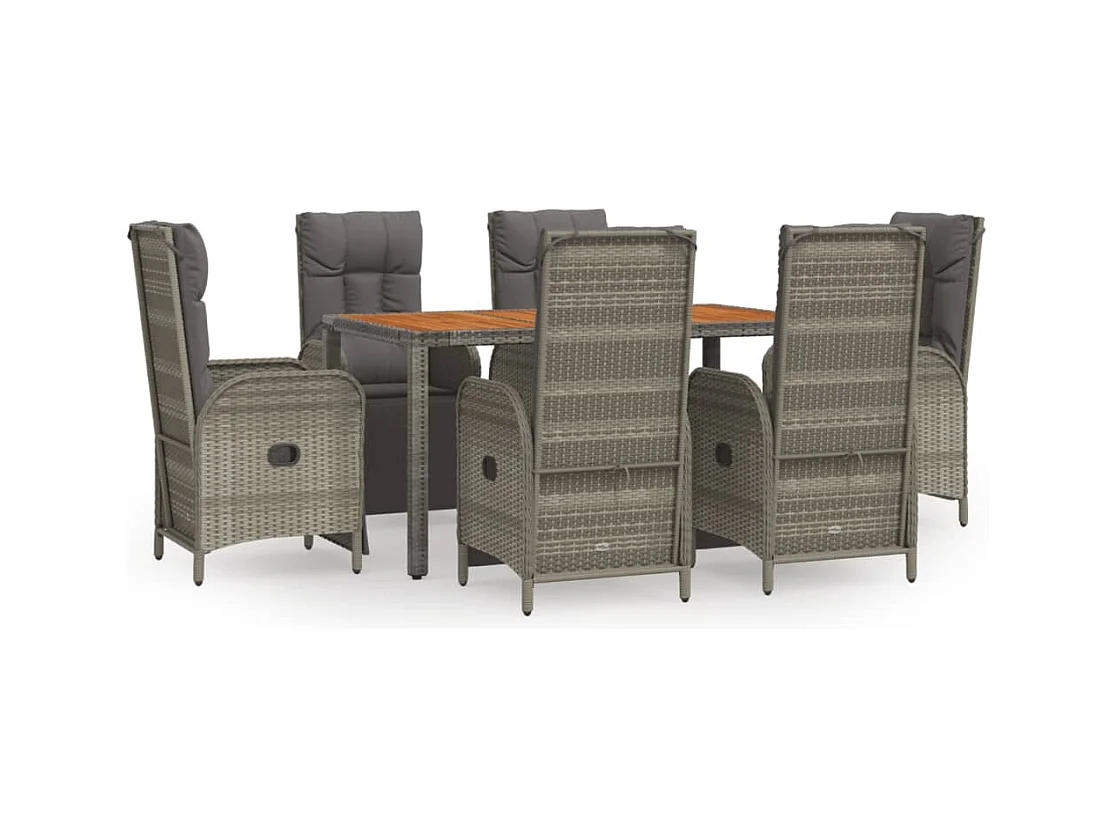 Addison  Ensemble à manger jardin et coussins 7 pcs gris rotin