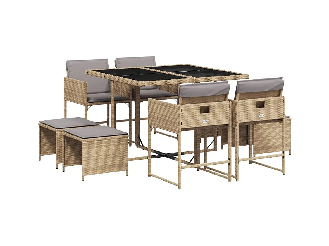 Inci  9-delige Tuinset met kussens poly rattan gemengd beige