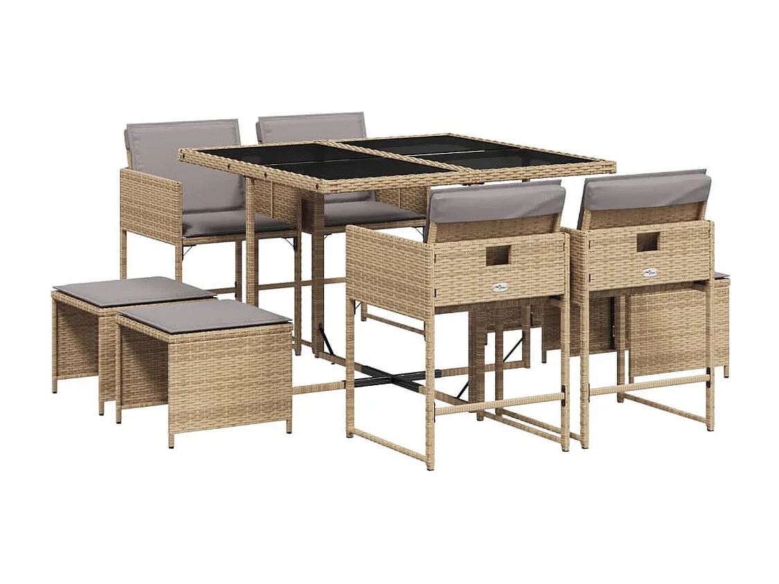 Inci  9-delige Tuinset met kussens poly rattan gemengd beige