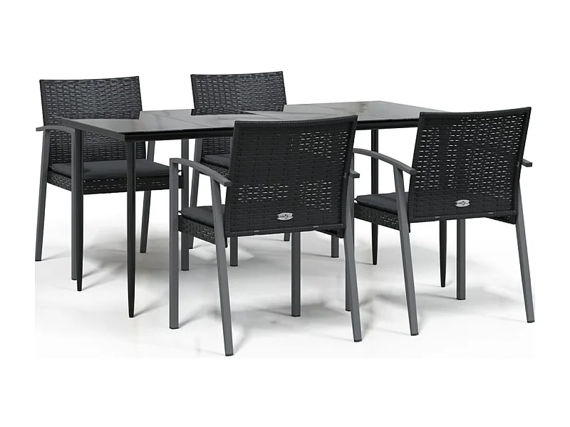 Bucyrus  Ensemble à manger de jardin 5 pcs coussins résine tressée acier