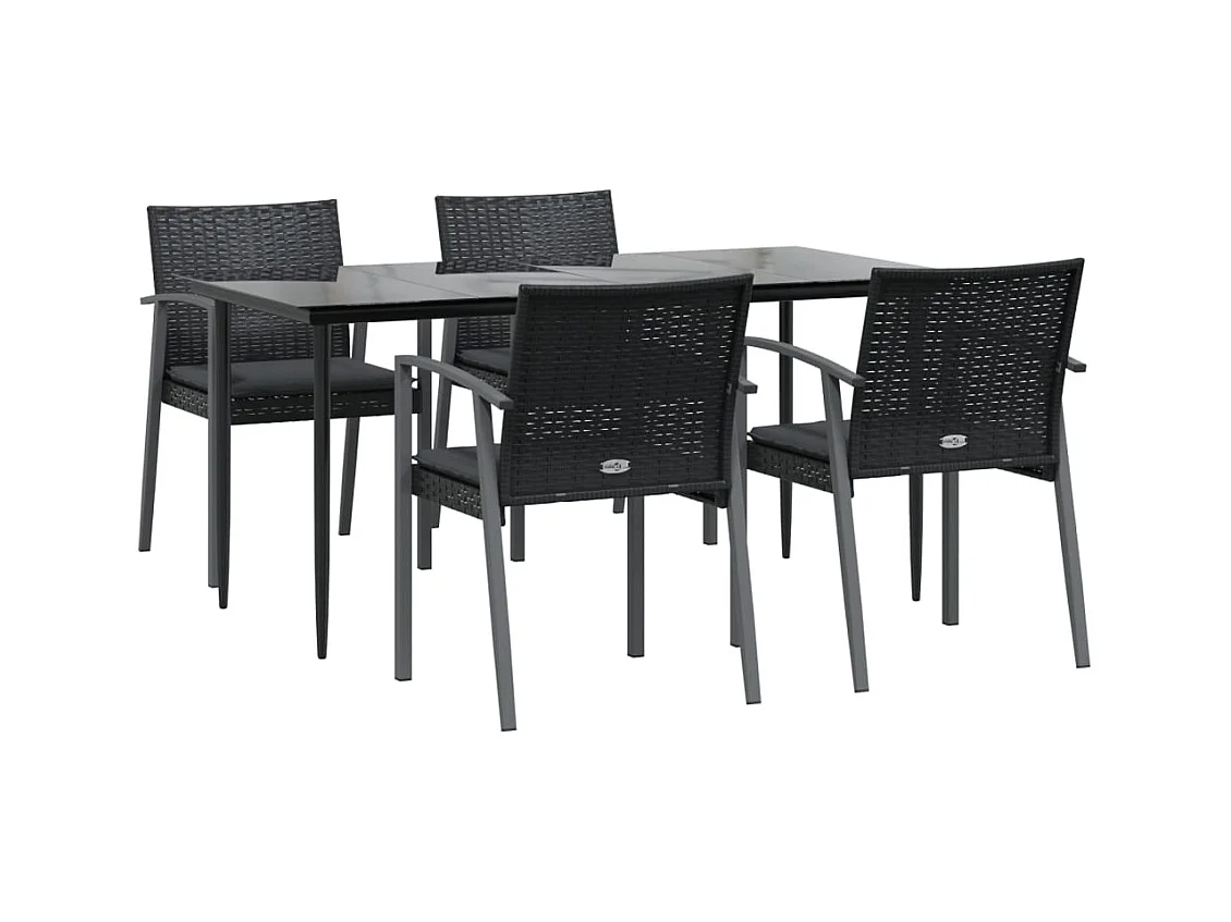 Bucyrus  Ensemble à manger de jardin 5 pcs coussins résine tressée acier