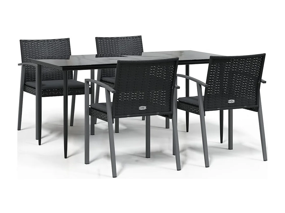 Bucyrus  Ensemble à manger de jardin 5 pcs coussins résine tressée acier