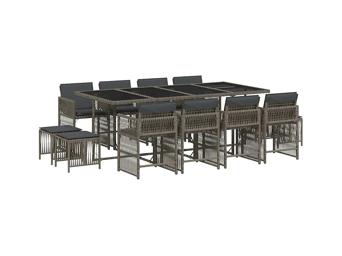 Laura Lucía  Set comedor de jardín con cojines 13 pzas ratán sintético gris