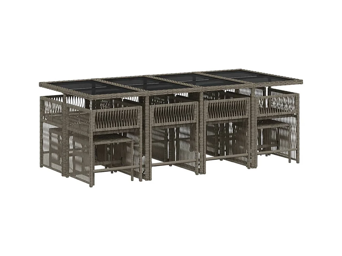 Laura Lucía  Set comedor de jardín con cojines 13 pzas ratán sintético gris