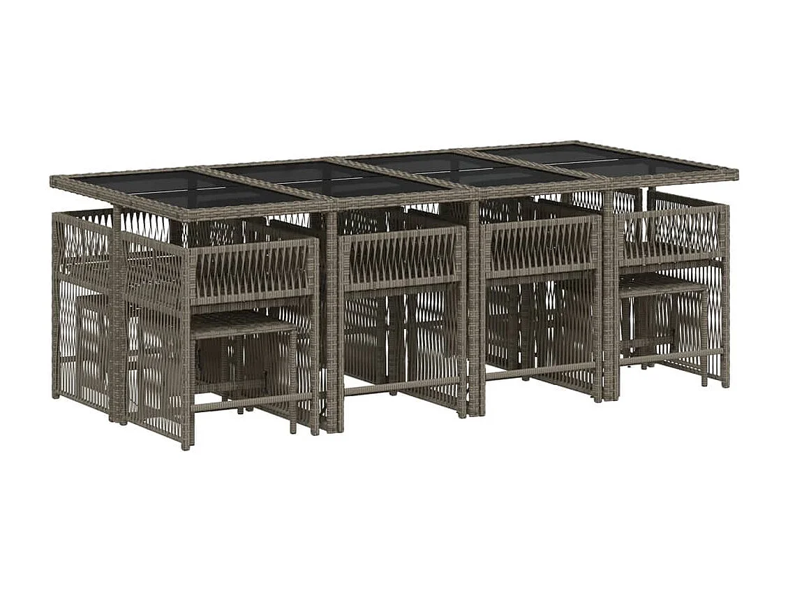 Laura Lucía  Ensemble à manger de jardin coussins 13 pcs gris résine tressée