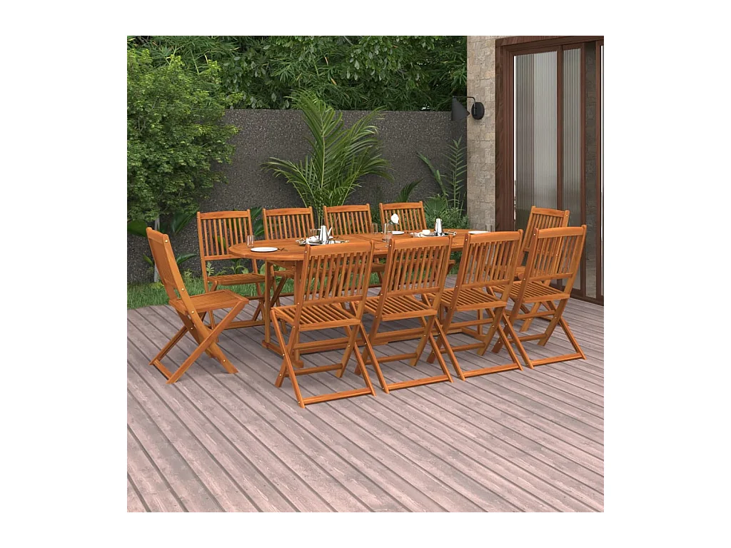 Jersey Village  Ensemble à manger de jardin 11 pcs 220x90x75 cm bois d'acacia