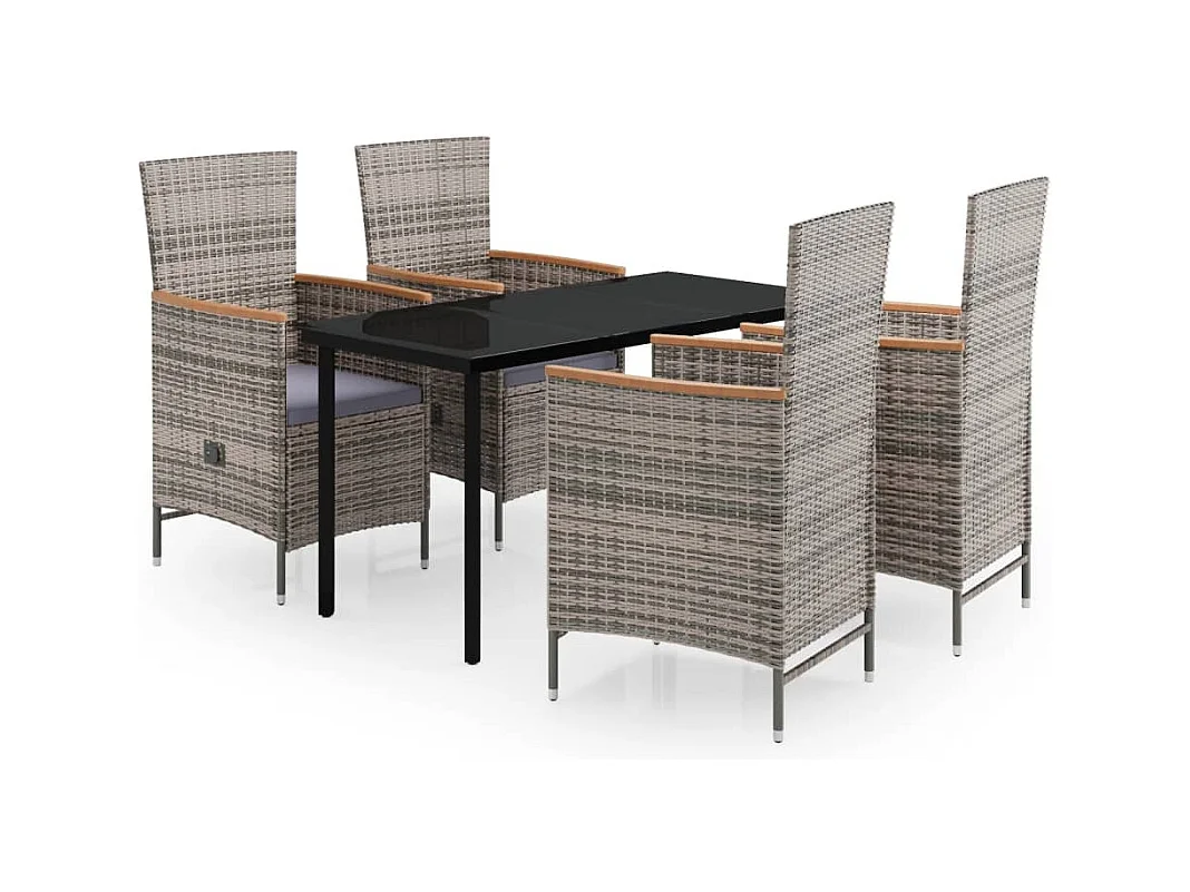 Serafino  Ensemble à manger de jardin avec coussins 5 pcs Gris