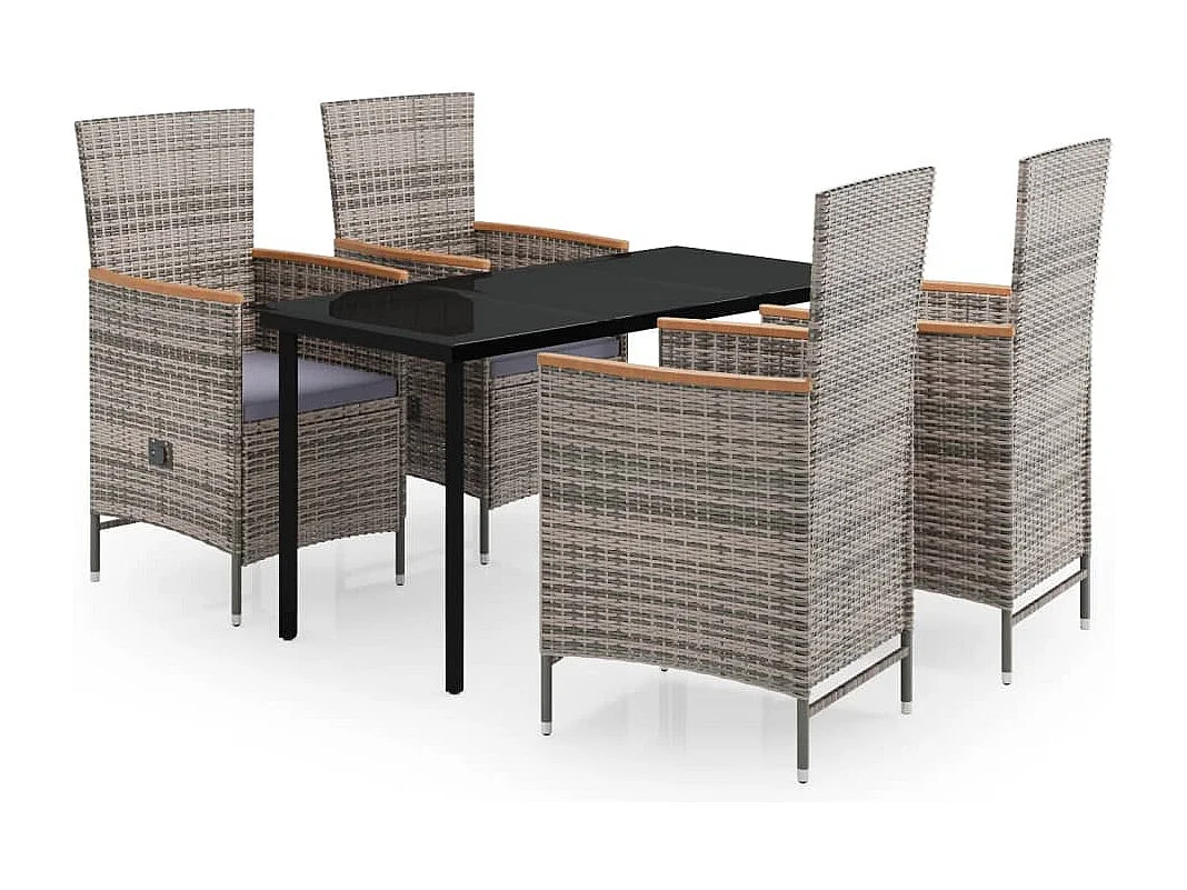 Serafino  Juego de comedor de jardín 5 piezas con cojines gris