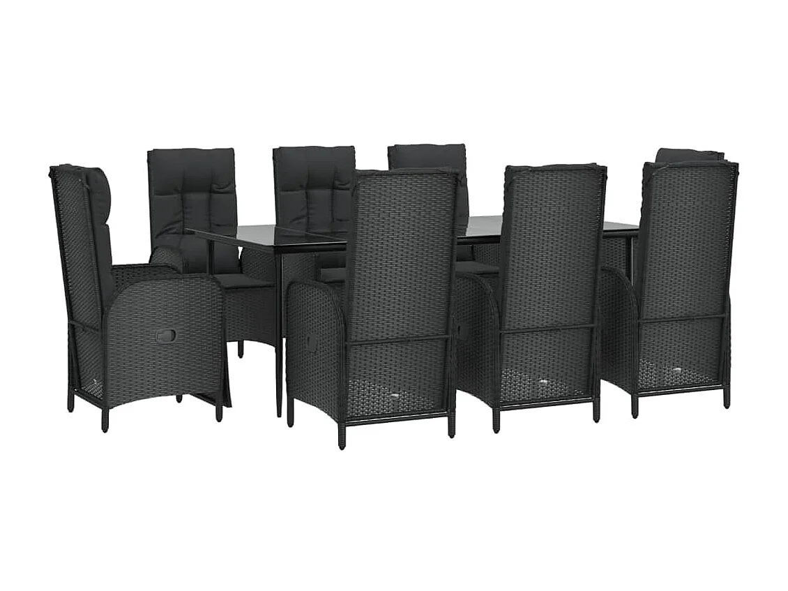 Lochem  Ensemble à manger jardin 9pcs et coussins noir résine tressée
