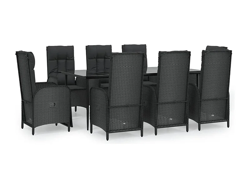 Lochem  Set de comedor de jardín 9 pzas y cojines ratán sintético negro