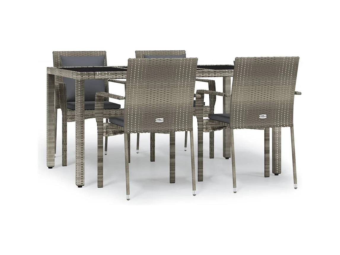 Pyhäntä  Ensemble à manger de jardin 5 pcs coussins gris résine tressée