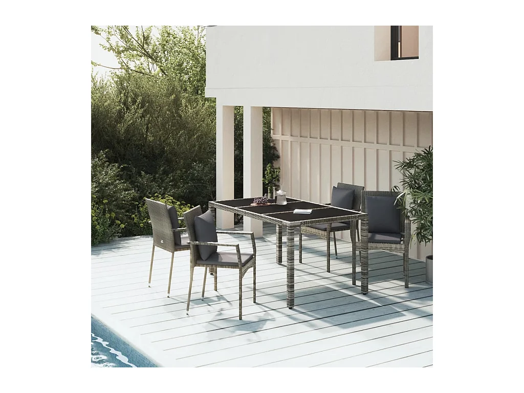 Pyhäntä  Ensemble à manger de jardin 5 pcs coussins gris résine tressée