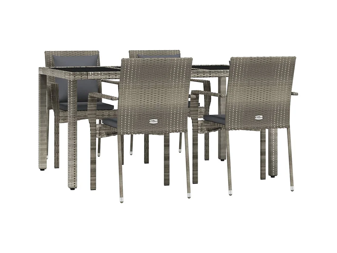 Pyhäntä  Ensemble à manger de jardin 5 pcs coussins gris résine tressée