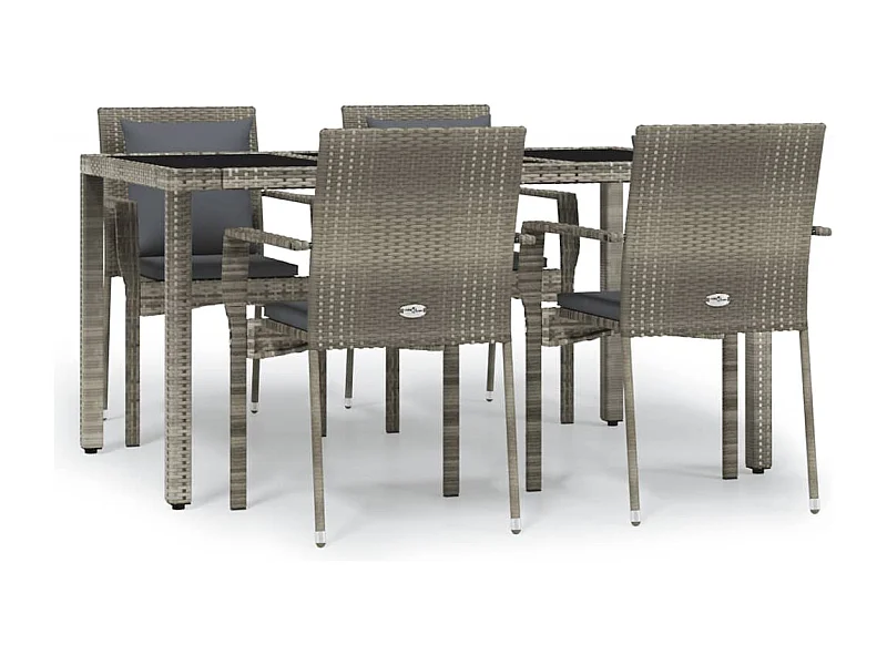 Pyhäntä  5-delige Tuinset met kussens poly rattan grijs