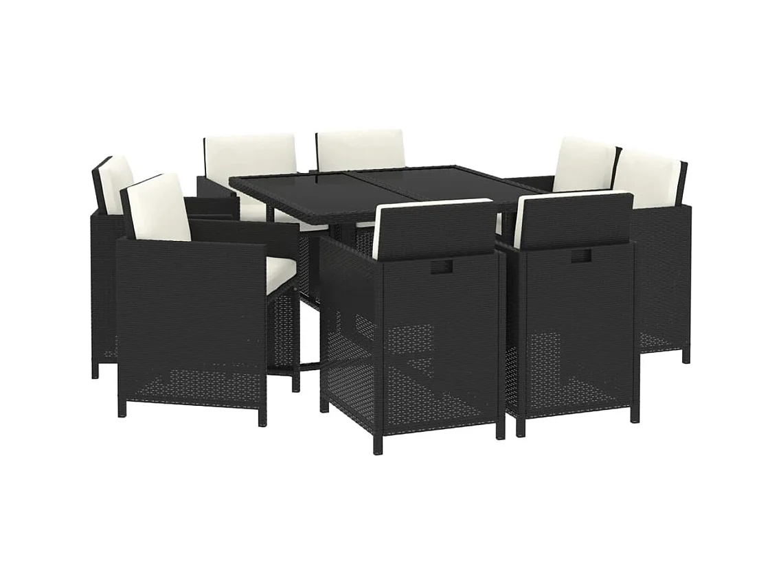 Hugo  Ensemble à manger de jardin coussins 9pcs Résine tressée Noir