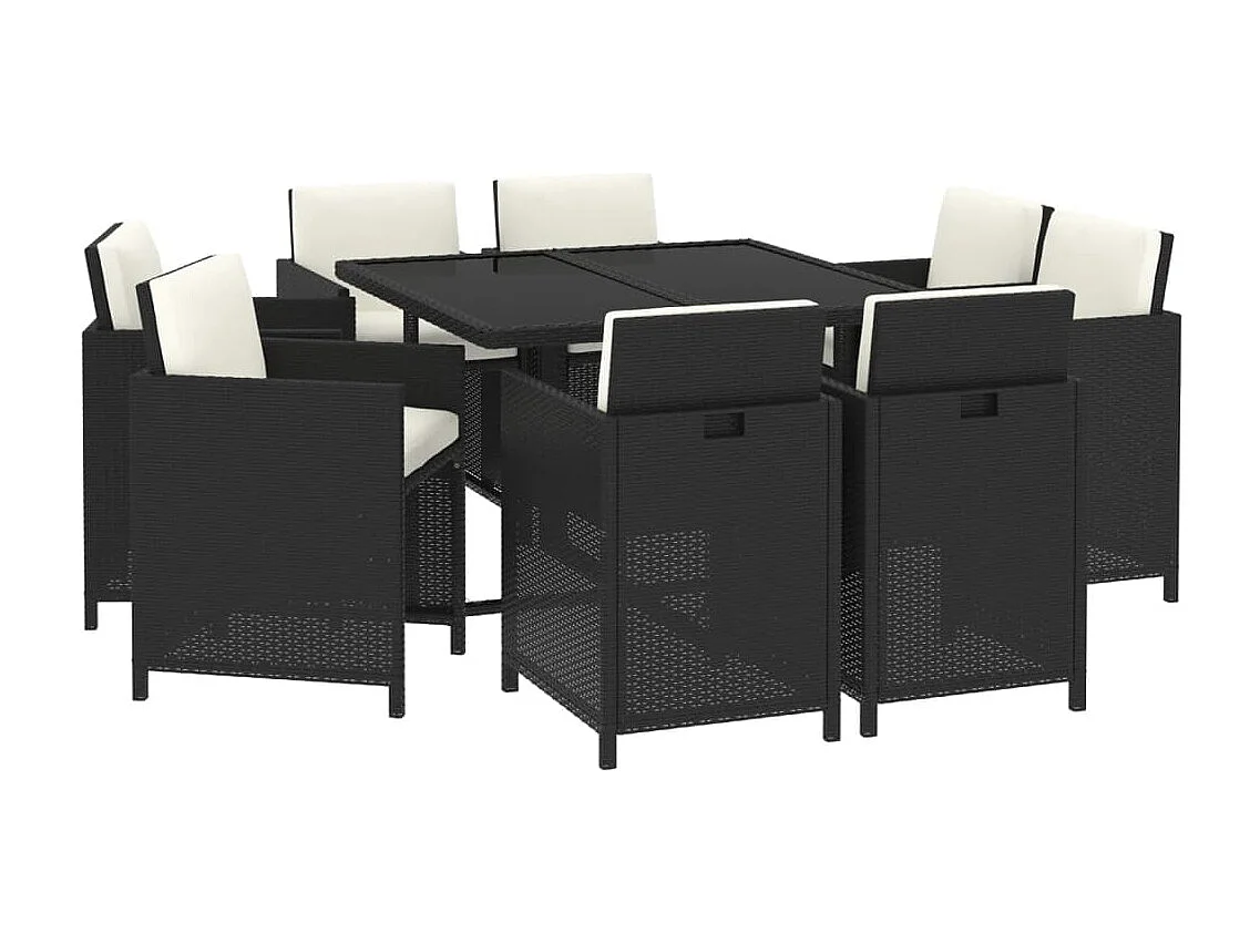 Hugo  Ensemble à manger de jardin coussins 9pcs Résine tressée Noir