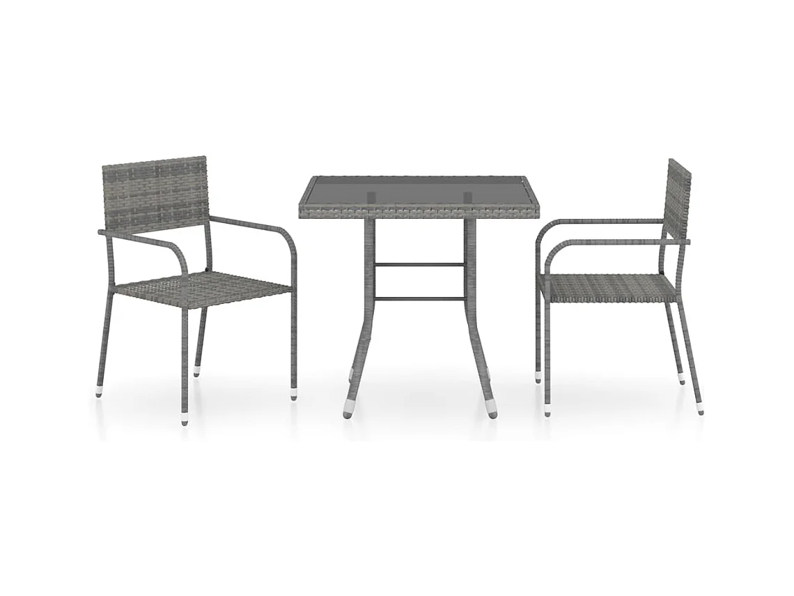 Sarif  Set comedor jardín 3 pzas ratán sintético gris antracita y gris