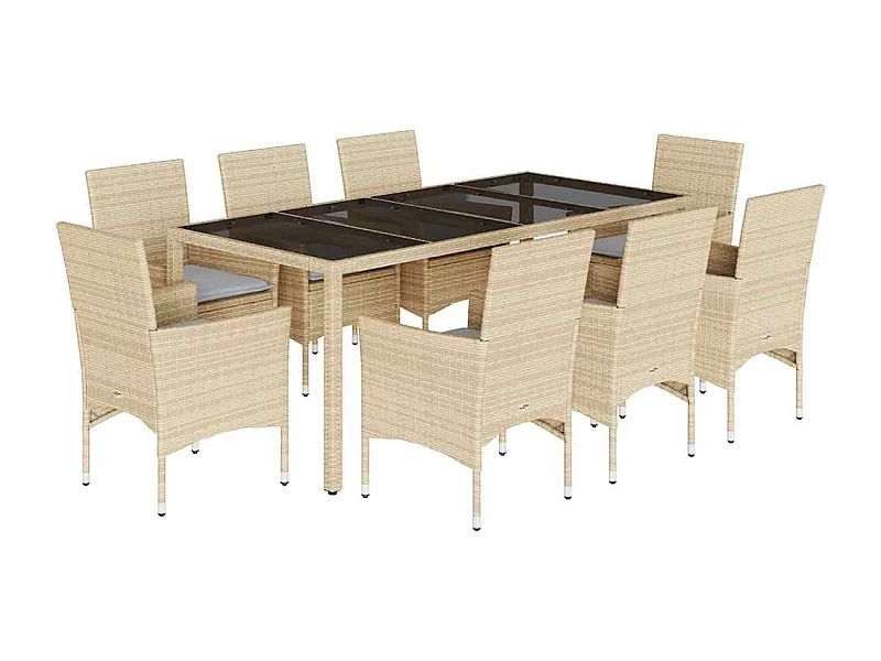 Stafford Springs  9-delige Tuinset met kussens poly rattan en glas beige