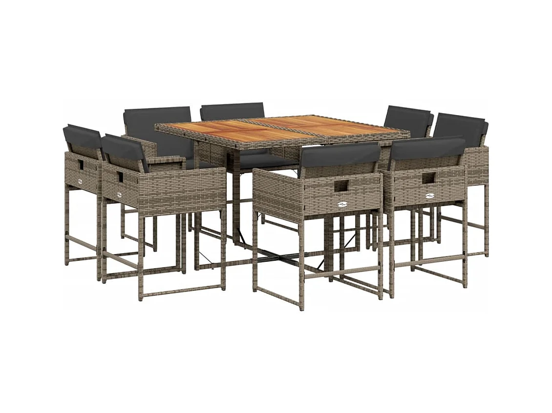 Emilia  Ensemble à manger de jardin 9 pcs coussins gris résine tressée