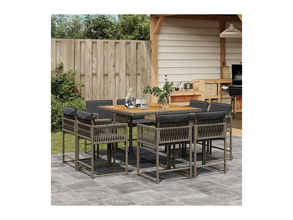 Emilia  Ensemble à manger de jardin 9 pcs coussins gris résine tressée