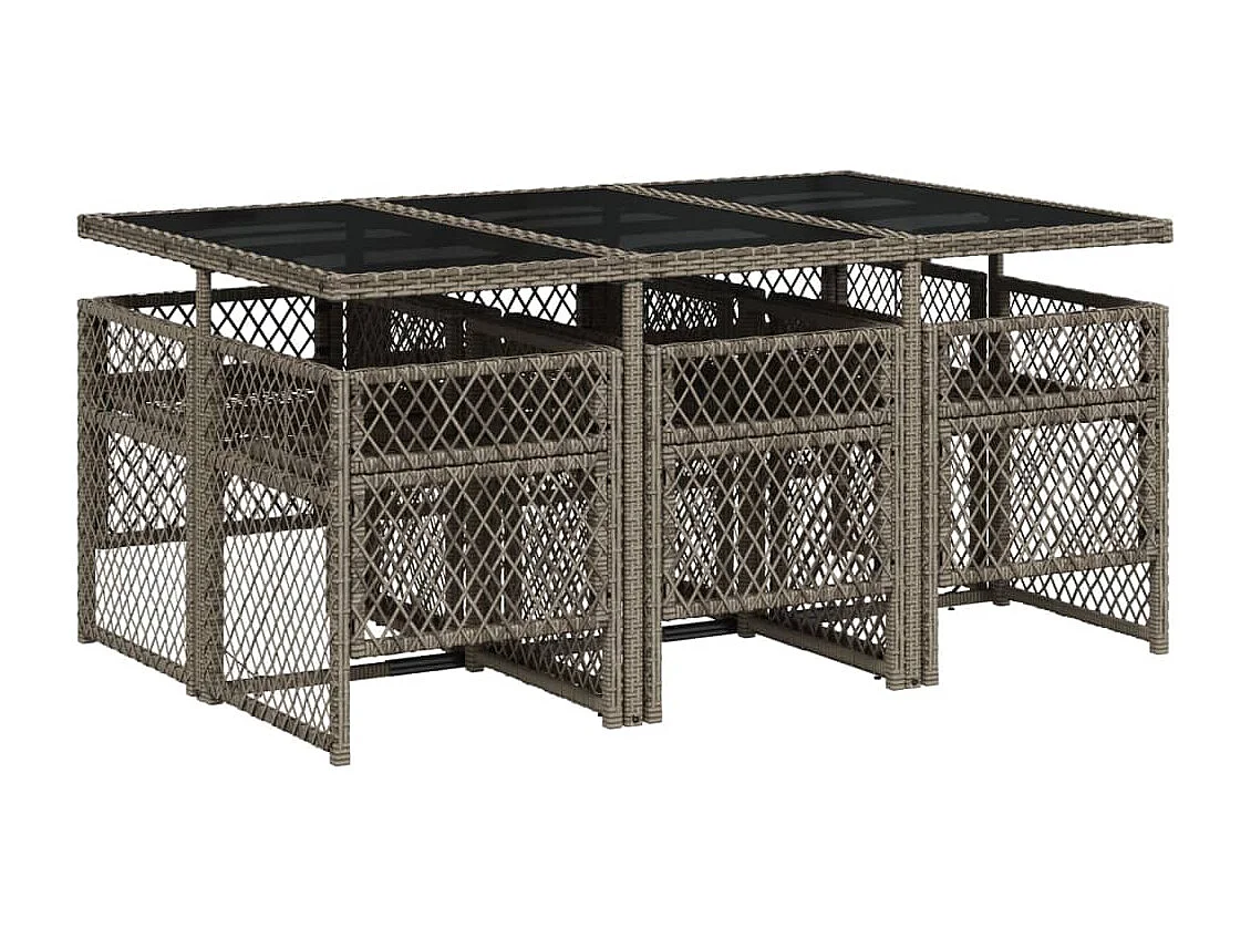 Connersville  Ensemble à manger de jardin et coussins 7 pcs gris rotin