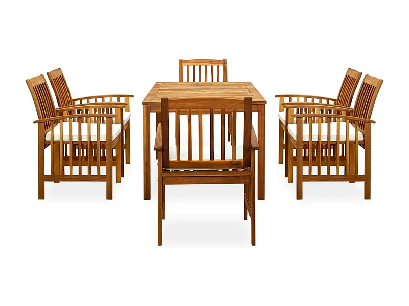 Haenara  7-delige Tuinset met kussens massief acaciahout