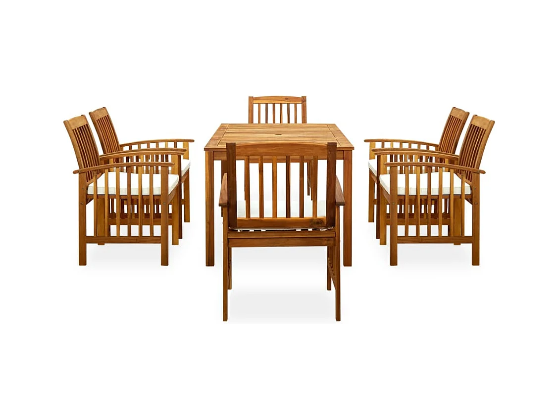 Haenara  Set comedor de jardín 7 pzas y cojines madera maciza de acacia
