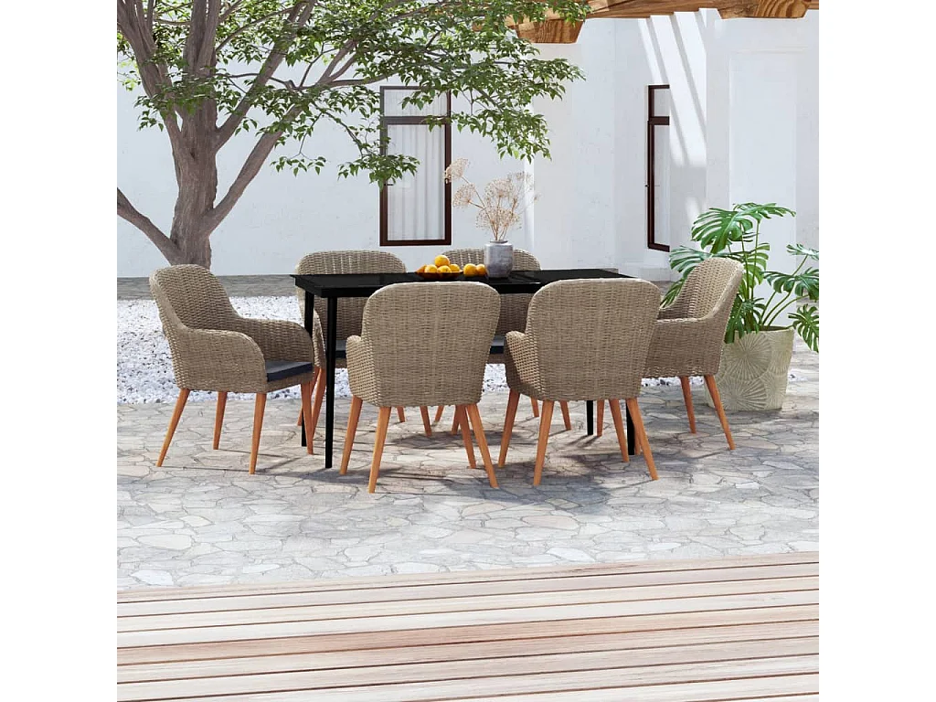 Coole  Juego de comedor para jardín 7 piezas con cojines marrón