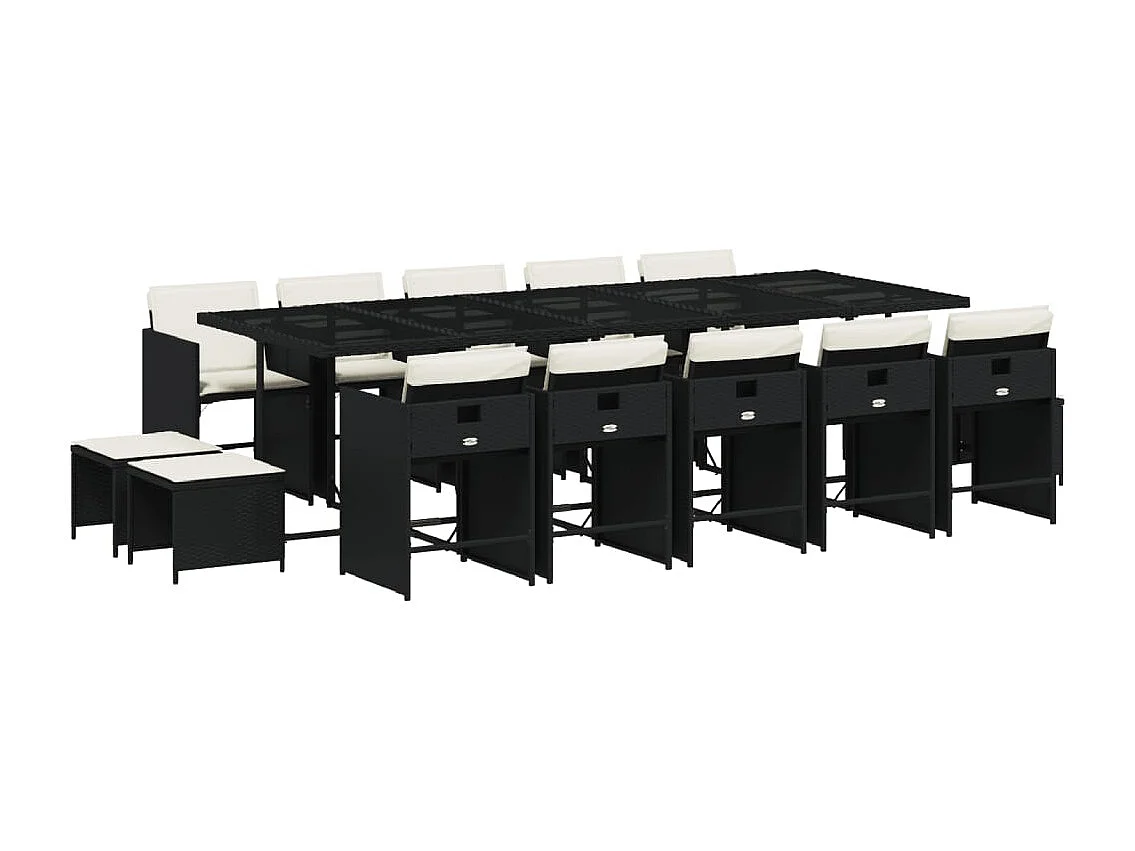 Zenn  Ensemble à manger de jardin 15 pcs coussins noir résine tressée