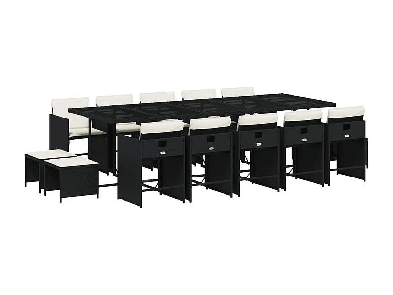 Zenn  Ensemble à manger de jardin 15 pcs coussins noir résine tressée