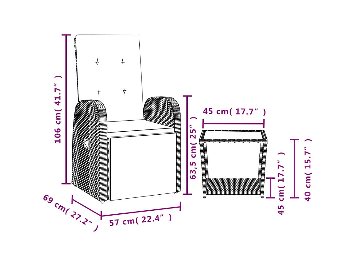 Pjorik  2-delige Tuinset met kussens poly rattan grijs