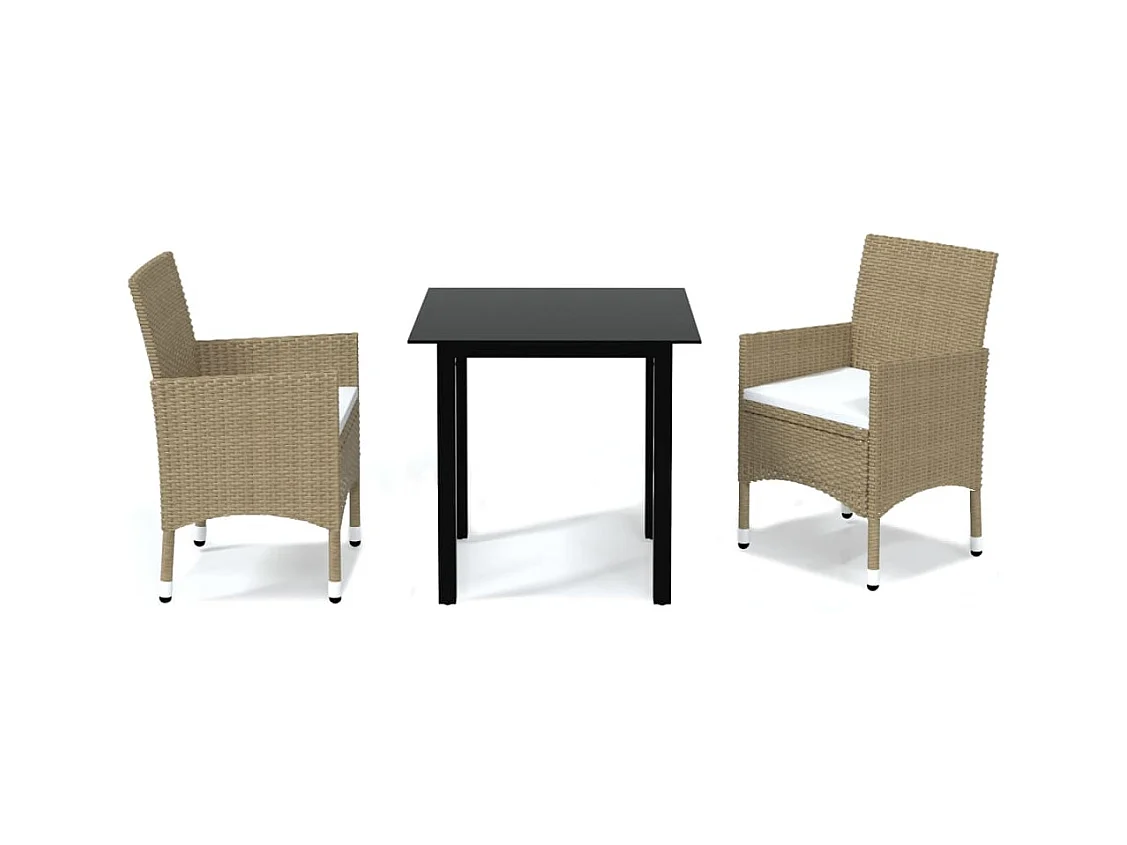 Wausau  Ensemble à manger de jardin et coussins 3 pcs Poly rotin Beige