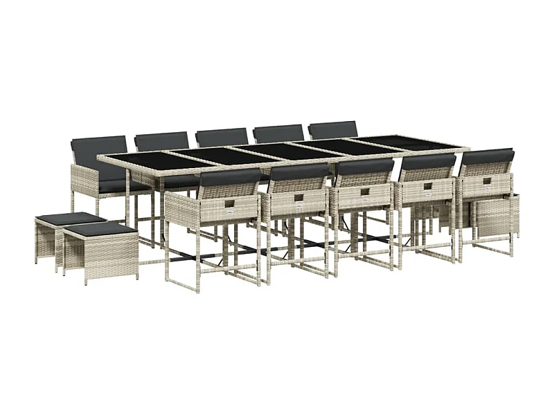 Kirkland  Set comedor jardín y cojines 15 pzas ratán sintético gris claro