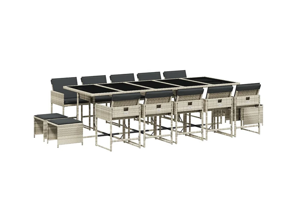 Kirkland  Set comedor jardín y cojines 15 pzas ratán sintético gris claro