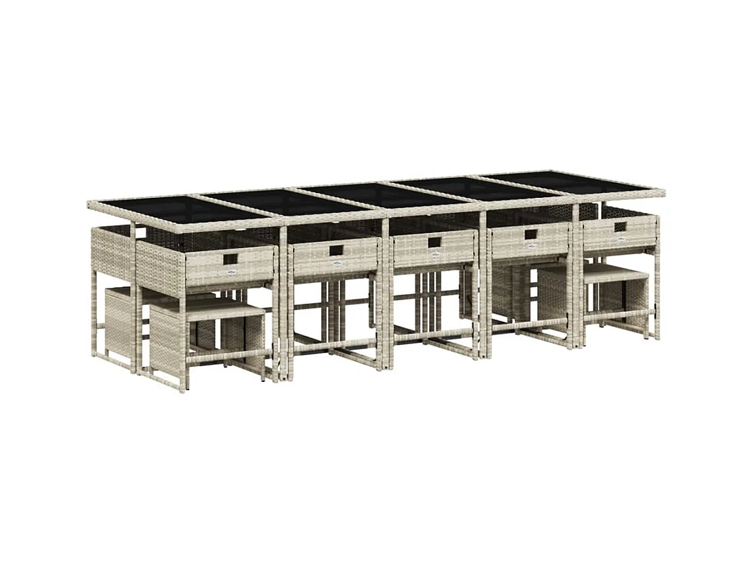 Kirkland  Set comedor jardín y cojines 15 pzas ratán sintético gris claro