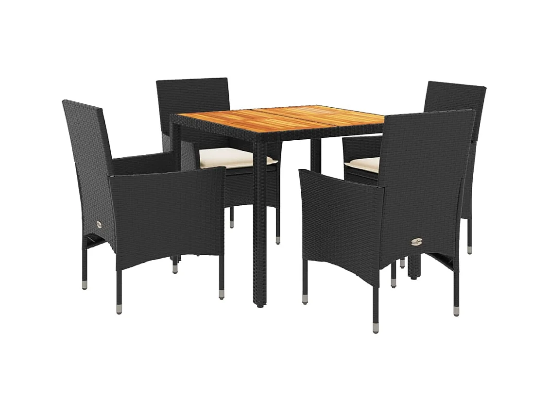 Les Mureaux  Ensemble à manger de jardin et coussins 5 pcs noir rotin acacia