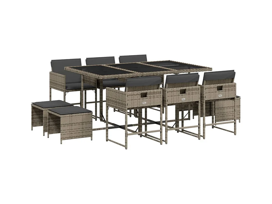 Kirkland  11-delige Tuinset met kussens poly rattan grijs