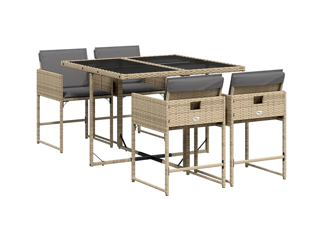 Arlon  5-delige Tuinset met kussens poly rattan gemengd beige