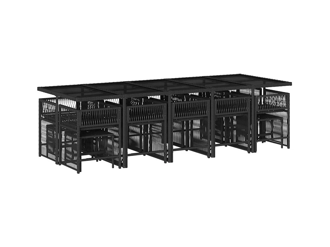 Laura Lucía  Set comedor de jardín con cojines 15 pzas ratán sintético negro