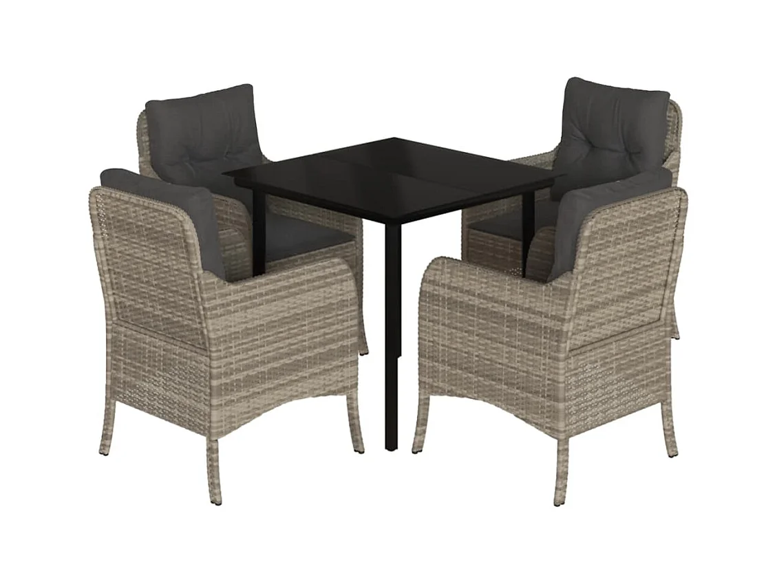 Phelindra  Ensemble à manger de jardin et coussins 5 pcs gris clair rotin