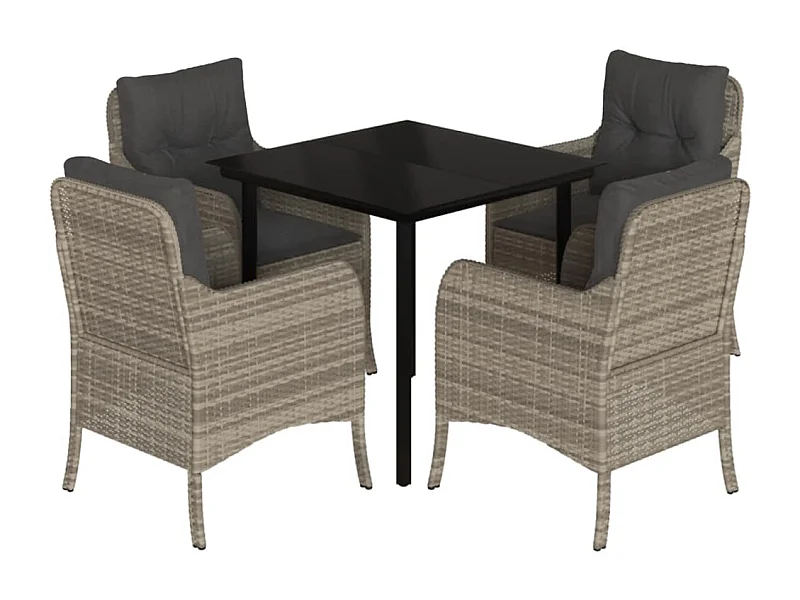 Phelindra  Ensemble à manger de jardin et coussins 5 pcs gris clair rotin