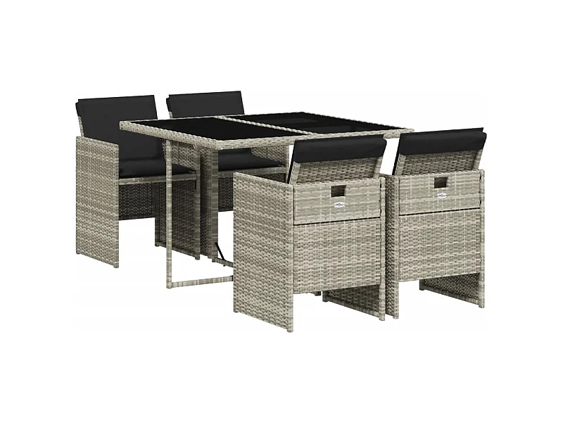 Jesse  Ensemble à manger de jardin et coussins 5 pcs gris clair rotin