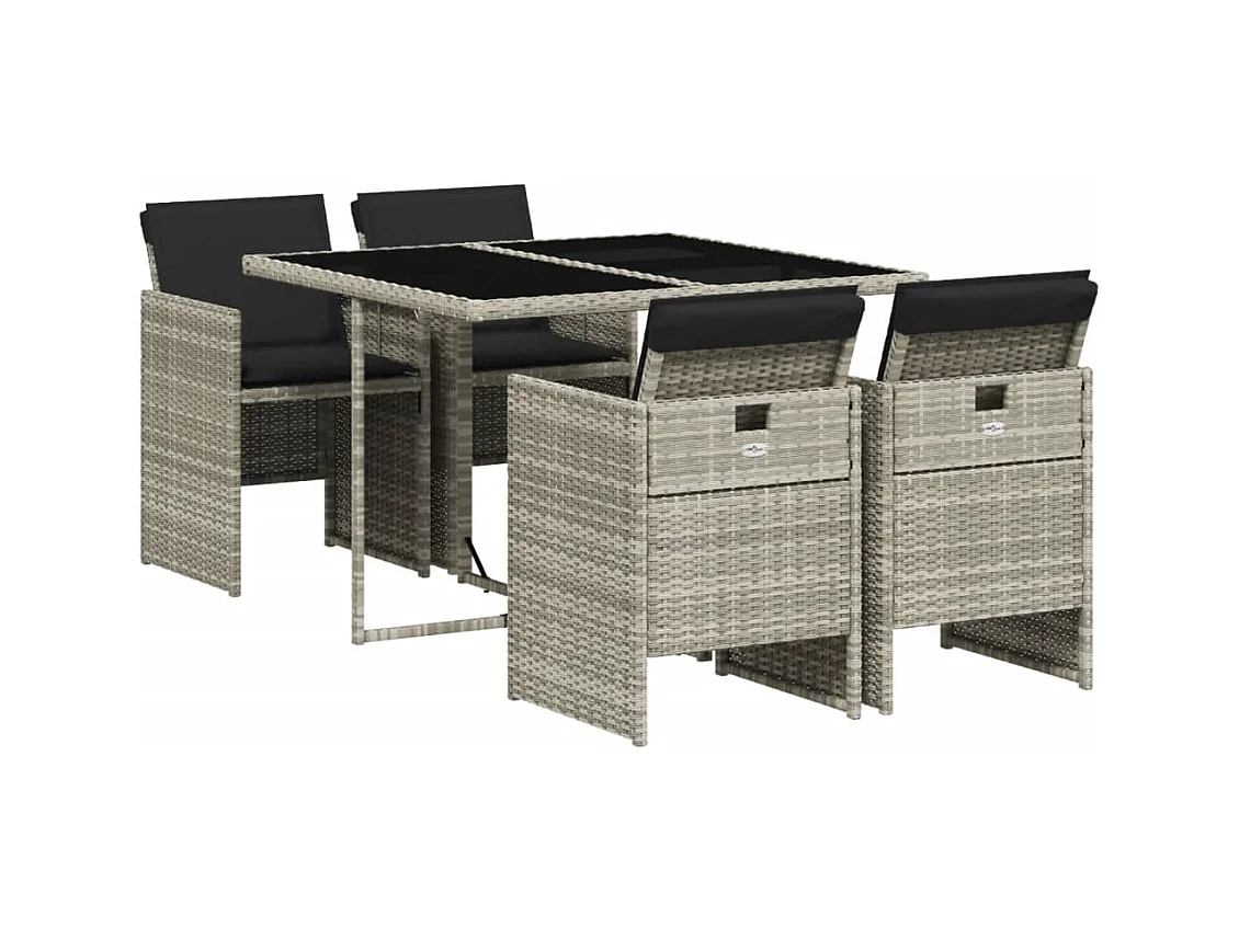 Jesse  Ensemble à manger de jardin et coussins 5 pcs gris clair rotin