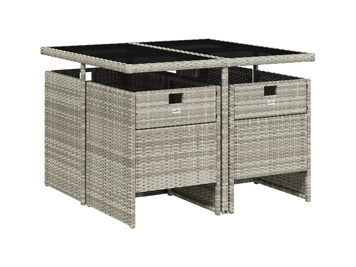 Jesse  Ensemble à manger de jardin et coussins 5 pcs gris clair rotin