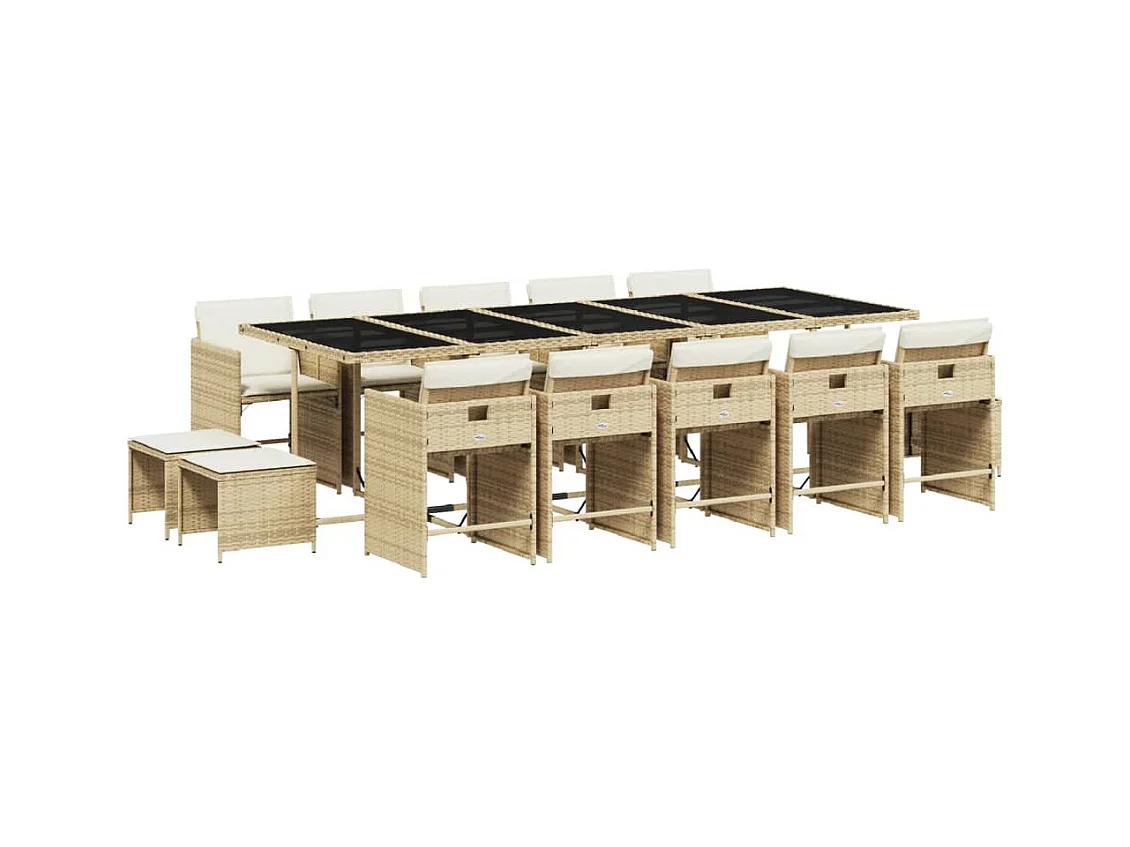 Zenn  Ensemble à manger de jardin et coussins 15 pcs beige