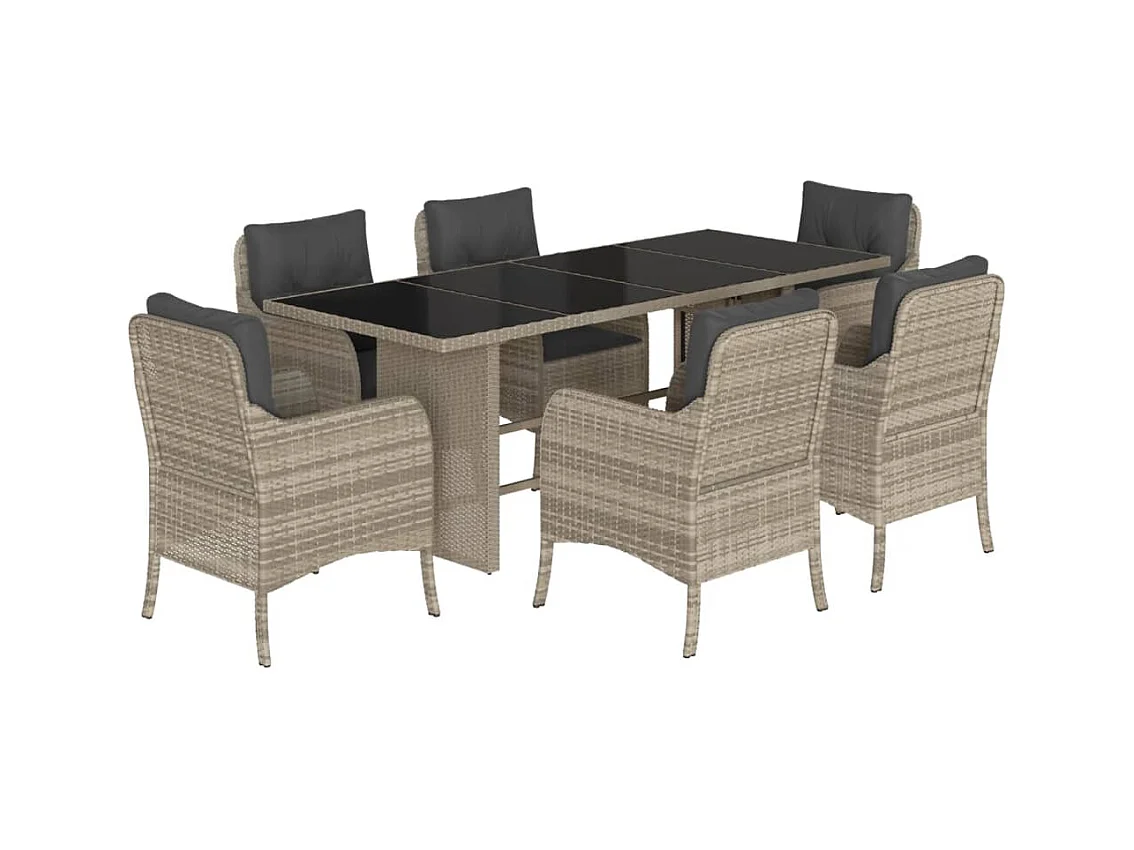 Karlyn  Ensemble à manger de jardin et coussins 7 pcs gris clair rotin