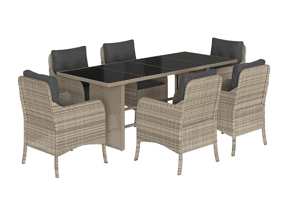Karlyn  7-delige Tuinset met kussens poly rattan grijs