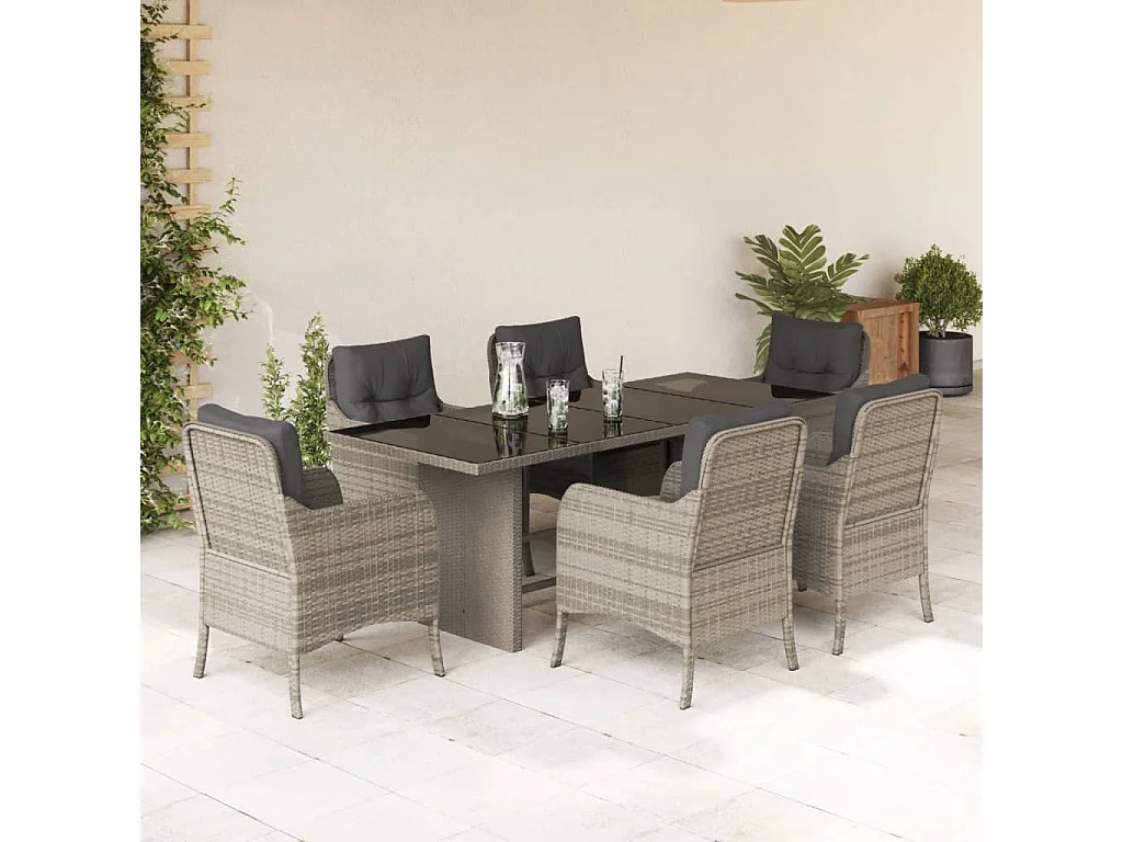 Karlyn  7-delige Tuinset met kussens poly rattan grijs